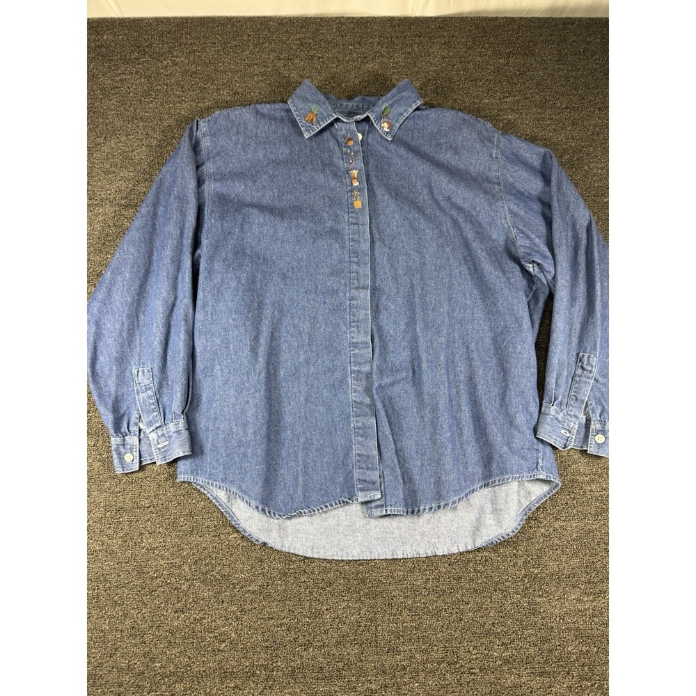 Capacity Shirt Adult 1X Denim Women Fall Embroidered Gardening